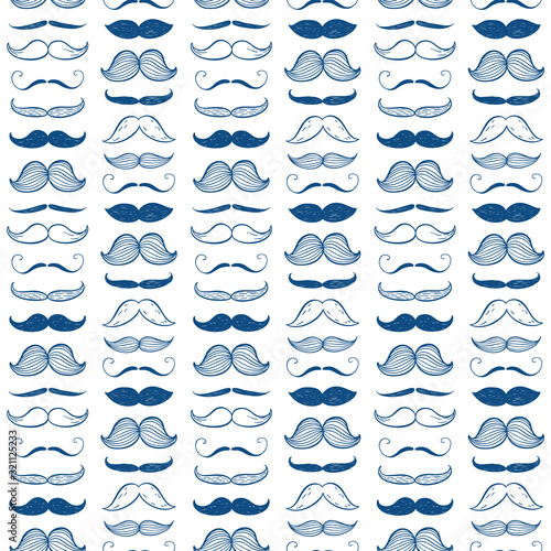 Happy Father's Day fashion seamless pattern. Vector blue mustache background.
