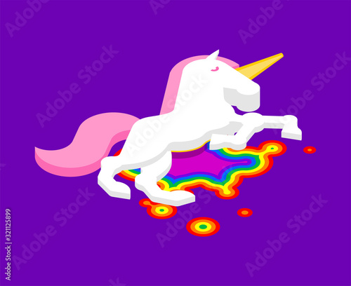 Dead unicorn. Blood rainbow. deceased magic horse. vector illustration