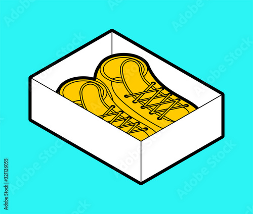 Sneakers in box isolated. Shoes vector illustration