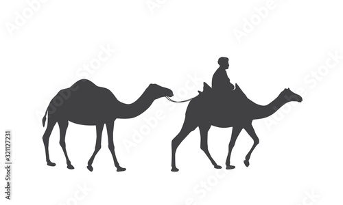 Fotografia Silhouette of a caravan of camels and a drover in the saddle