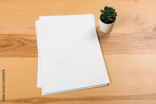 white paper on wood background and shadow