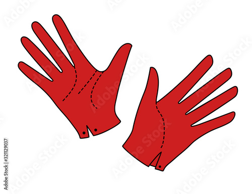 Set Hand in a glove with five extended fingers. Palm. Sign. Vector linear silhouette illustration.