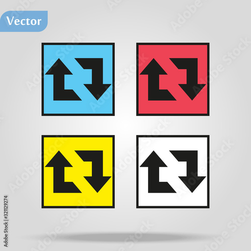 Arrow reload, rotate, refresh, repeat sign on rounded square glossy icon web internet button and color reflection on gray background. Vector illustration web design element eps10