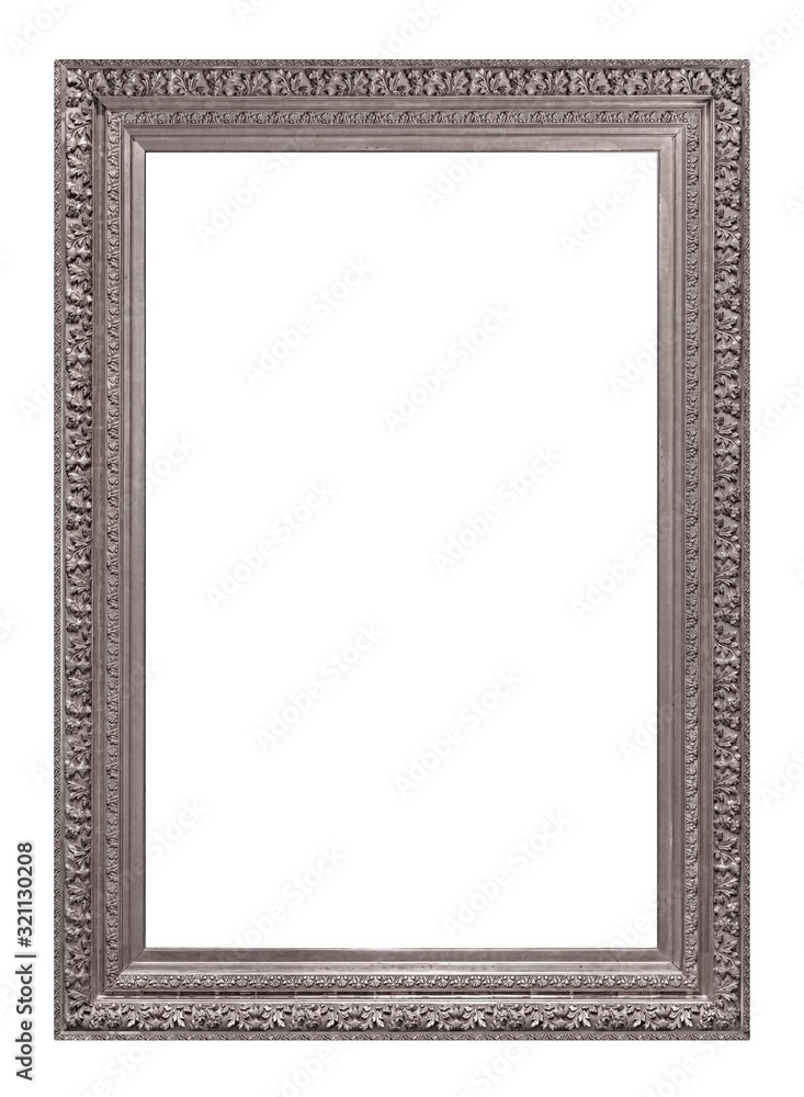 Silver frame for paintings, mirrors or photo isolated on white background