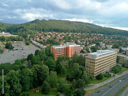 Фотография Zlin town, view from the 21st building of Svit factory on Fat mountain with tran