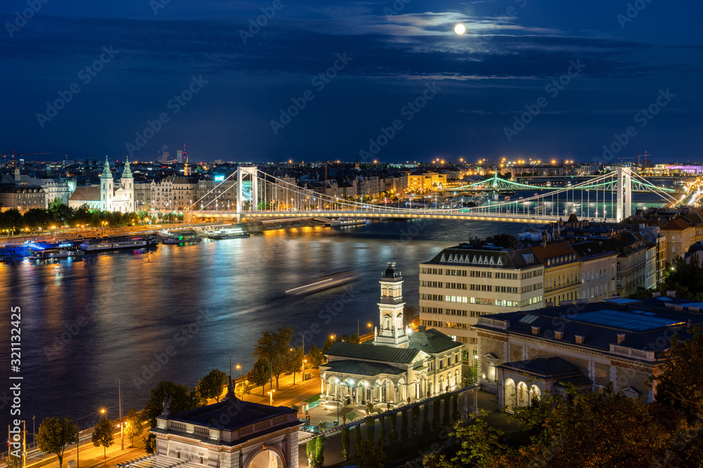 Budapest at night with city lights