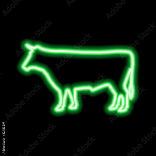 green neon sign of cow on black background