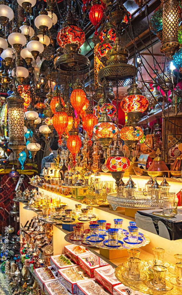 Colorful stained glass lamps in Grand Bazaar in Istanbul, Turkey Colorful stained glass lamps in Grand Bazaar in Istanbul, Turkey