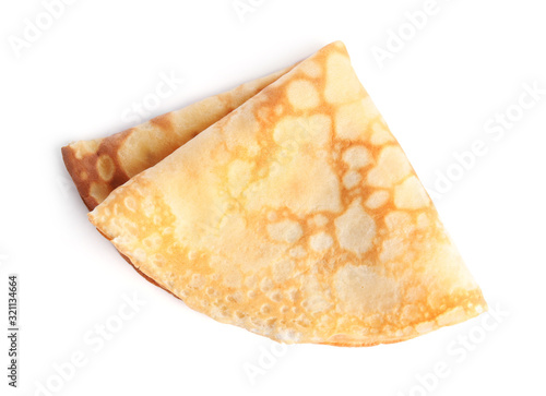 Fotografía Folded fresh thin pancake isolated on white, top view