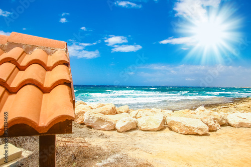 beautiful beach with waves in the nature of the background