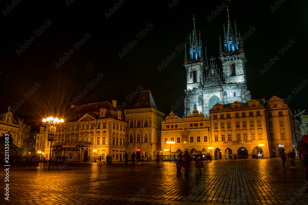 Night square in Prague, Czech Republic
