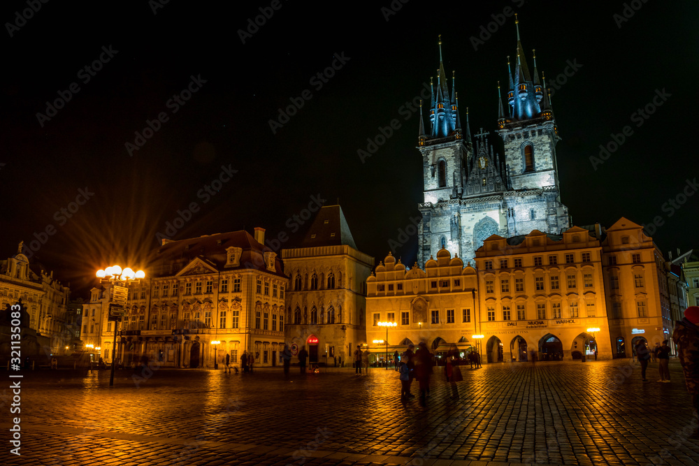 Fototapeta premium Night square in Prague, Czech Republic