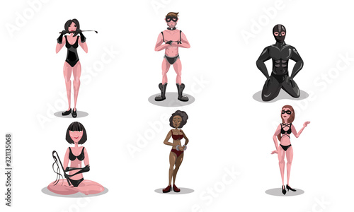 People in leather costumes practicing bdsm sex vector illustration