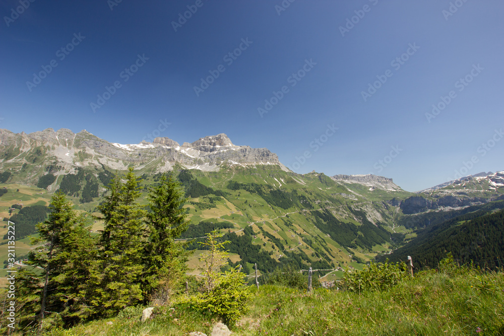 View over the Schaechental in Switzerland seen from the Sittlisalp