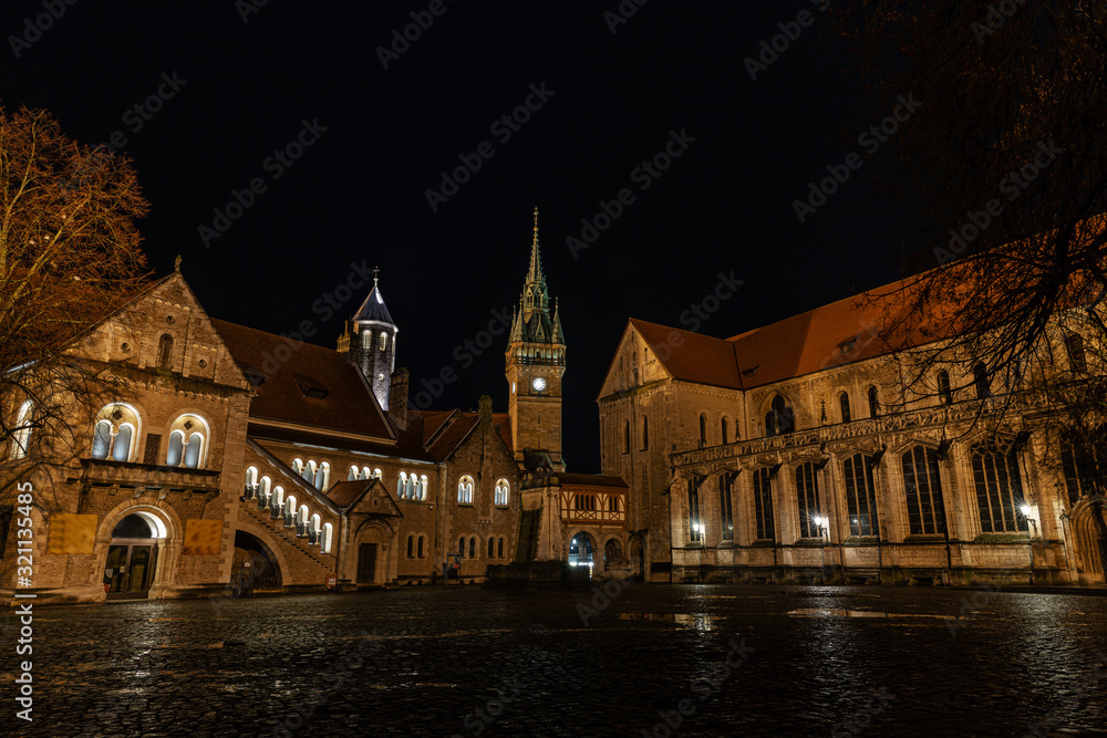 Braunschweig castle and dome illuminated in winter night
