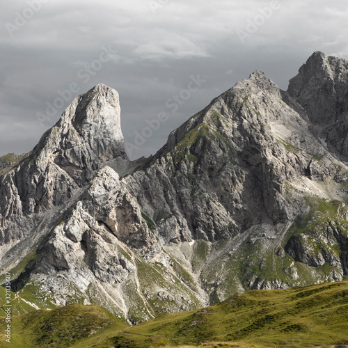 Hiking Dolomites mountains of Passo Giau. Peaks in South Tyrol in the Alps of Europe.