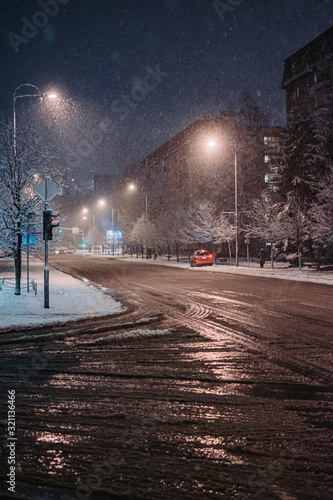 Street while snowing
