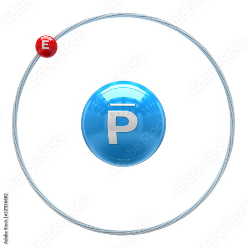 Antihydrogen atom on white background (3d illustration)