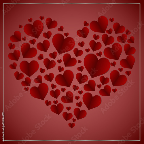Happy Valentine s Day card. Big heart consist from doodle hearts. Elements in heart shape.Vector illustration.