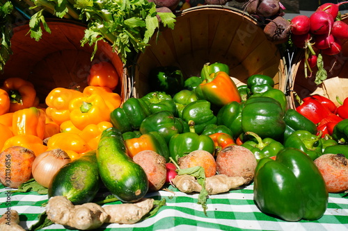 Colorful fresh vegetable produce at a farmers market