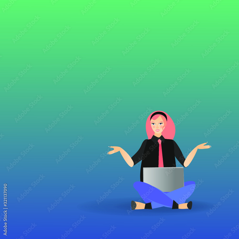 Working woman sitting on the floor wo, freelance successful job. Female manager at a remote job, online assistant at work, promotion in the network. Cute cartoon vector illustration for web and print Working woman sitting on the floor wo, freelance successful job. Female manager at a remote job, online assistant at work, promotion in the network. Cute cartoon vector illustration for web and print