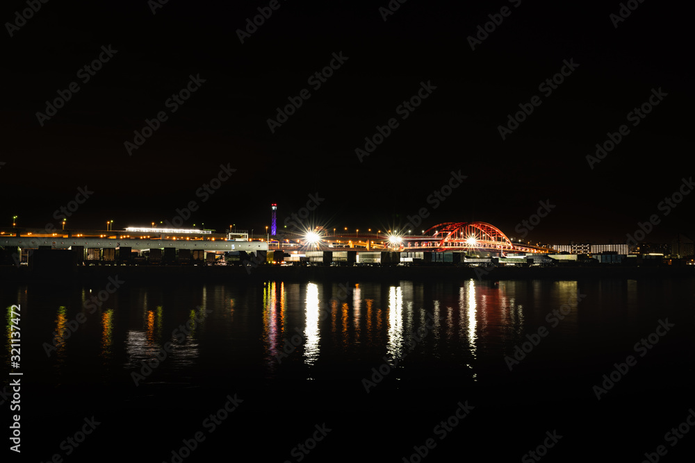 日本　神戸港神戸大橋の夜景