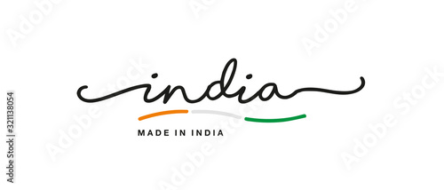 Made in India handwritten calligraphic lettering logo sticker flag ribbon banner