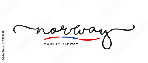 Made in Norway handwritten calligraphic lettering logo sticker flag ribbon banner