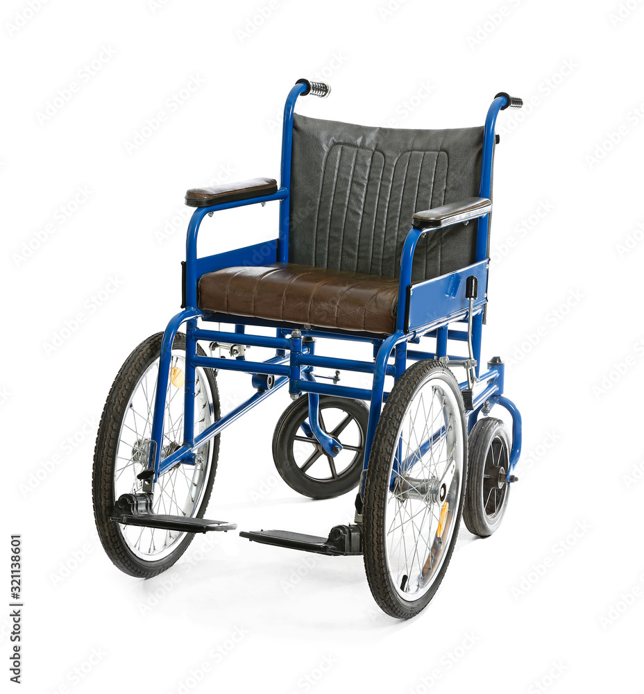 Empty wheelchair on white background
