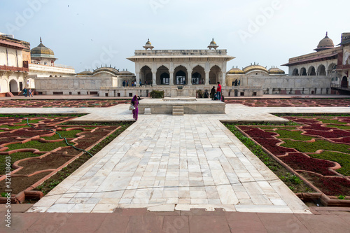 India, Agra - January 7 2020 - A garden in the red Agra fort