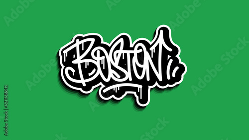 Boston Massachusetts Usa Hand Lettering Graffiti Tag Style Sticker Design.