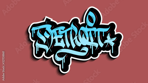 Detroit Michigan Usa Hand Lettering Graffiti Tag Style Sticker Design.