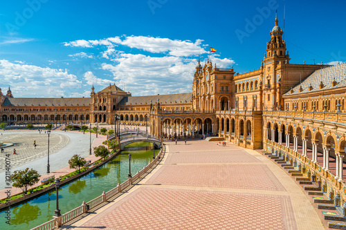 The beautiful Plaza de Espana in Seville on a sunny summer day. Andalusia, Spain.