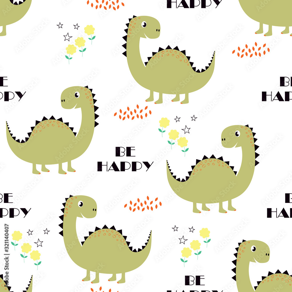 Naklejka premium cute dino seamless pattern