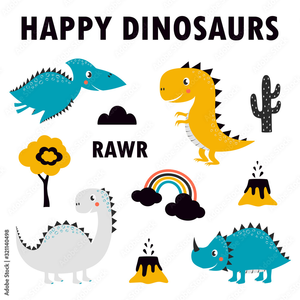 Plakat set of cute dinosaurs design