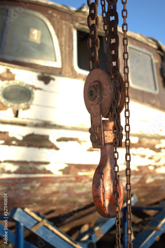 rusty winch on a yacht
