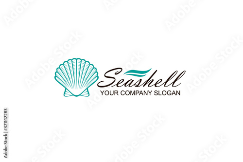 emblem of blue seashell isolated on white background