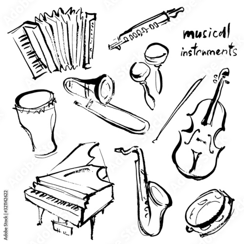 Set of illustrations of musical instruments.