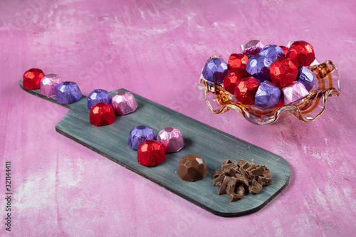 a lot of variety chocolate pralines, belgian confectionery gourmet chocolate photo