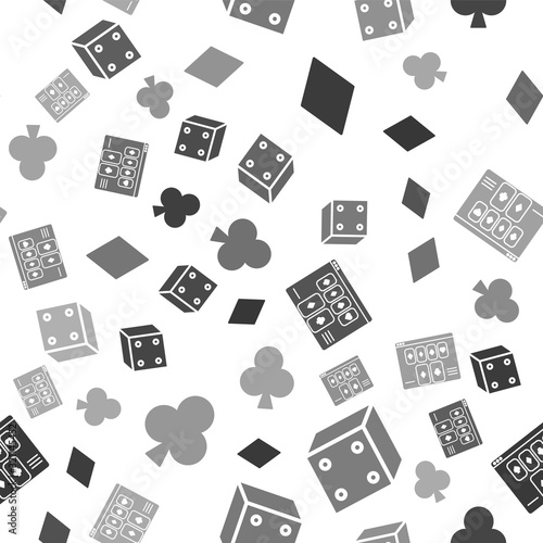 Set Playing card with diamonds symbol, Game dice, Online poker table game and Playing card with clubs symbol on seamless pattern. Vector