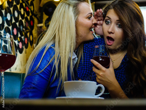 Two women gossiping in pub