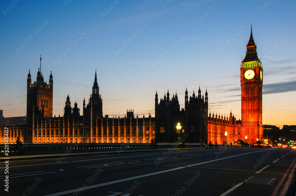 Big Ben and Houses of Parliament at sunset, London England United Kingdom UK