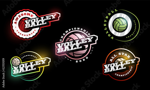 Volleyball vector logo Set. Modern professional Typography sport retro style vector emblem and template logotype design. Volleyball colorful logo collection.
