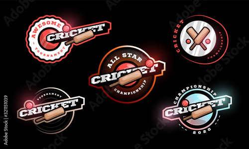 Cricket vector logo Set. Modern professional Typography sport retro style vector emblem and template logotype design. Cricket colorful logo collection.