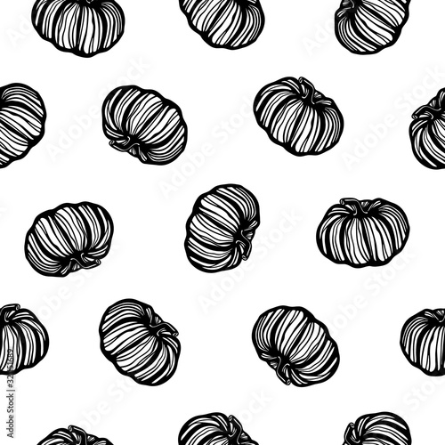 Vector repeating texture with stylized pumpkin. Abstract seamless pattern.