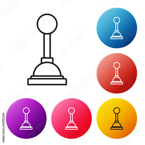 Black line Gear shifter icon isolated on white background. Manual transmission icon. Set icons colorful circle buttons. Vector Illustration