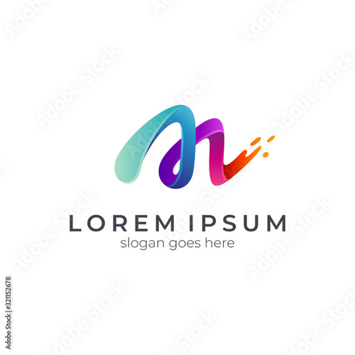 Letter m colorful logo design, 3d initial letter m logo template suitable for company name and business brand identity, vector water splash. photo