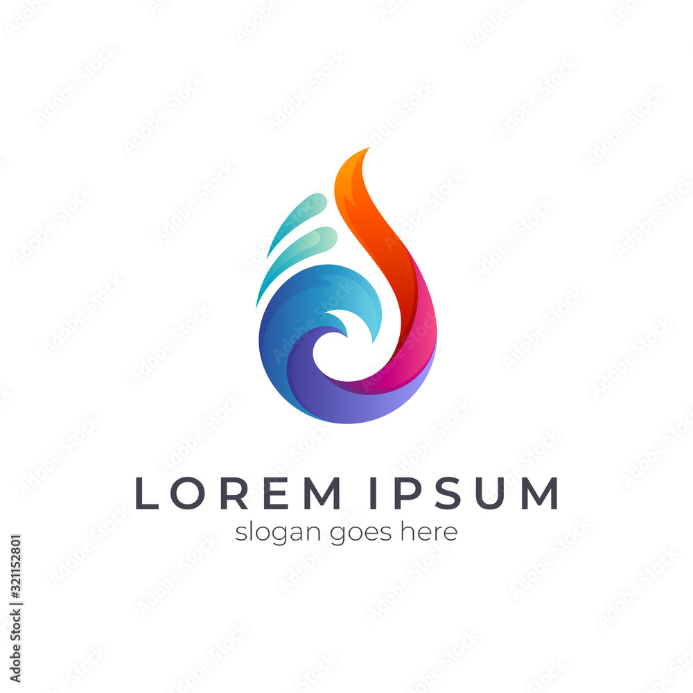 Water drop combined with fire vector logo design, wave splash logo template, nature element, oil and gas icon. Water drop combined with fire vector logo design, wave splash logo template, nature element, oil and gas icon.