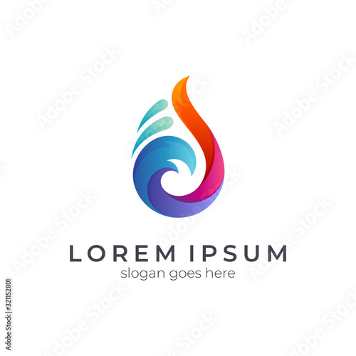 Water drop combined with fire vector logo design, wave splash logo template, nature element, oil and gas icon.
