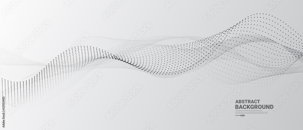 Grey white abstract background with  flowing particles. Digital future technology concept. vector illustration. - obrazy, fototapety, plakaty 